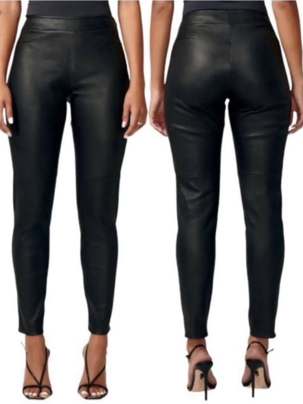 Lita High-Rise Black Genuine Leather Skinny Pants ankle stretch black 8 Medium